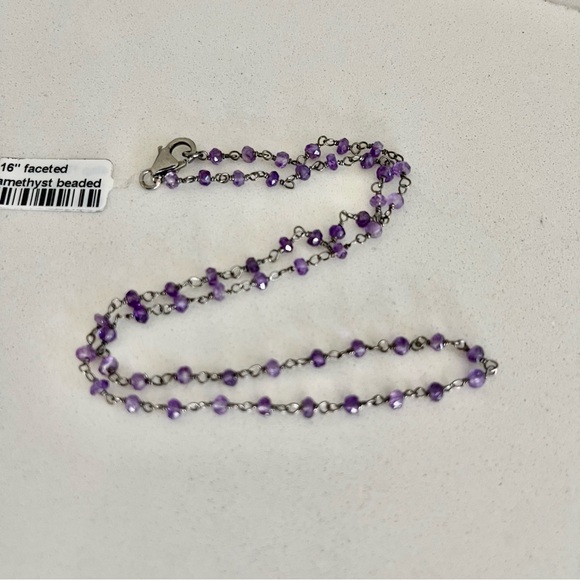 One of a kind faceted Amethyst beaded wired necklace 16” long - Picture 9 of 10
